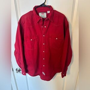 Vintage Levi’s Red Tab 100% cotton Demin shirt in red with Pearl Snap Buttons